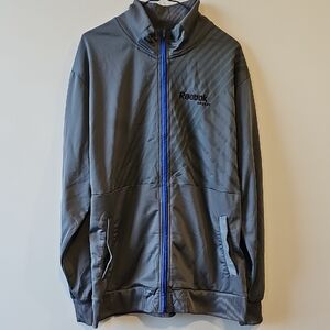 Reebok Lqrge Gray Zip Up Jacket with Blue Accents